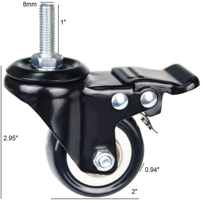 YEEMIGO 2 Inch Caster Wheels Metric Size M8?25mm Threaded Stem Casters Castors Wheels  360 Degree Direction Double Brakes Industrial Wheel Furniture Caster for Carts and DIY Tools Pack of 4 - Image 3